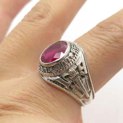 925 Sterling Silver Vintage 1992 Lab-Ruby Luis Munoz Marin School Ring Size 7.75