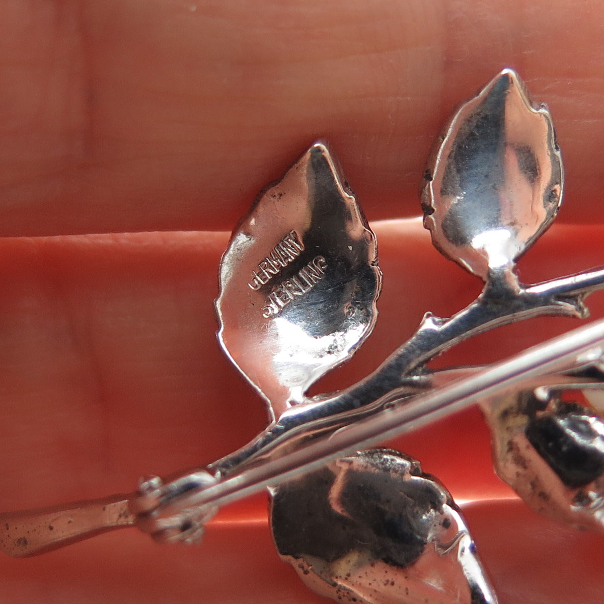 925 Sterling Antique Germany Real Marcasite Rose Pin Brooch (missing 5 stones)