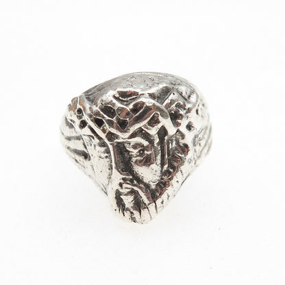 925 Sterling Silver Vintage Jesus Oxidized Ring Size 6.75
