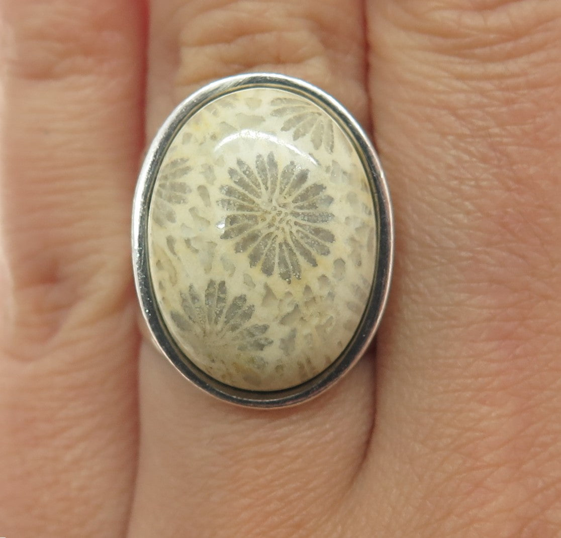 JAY KING DESERT ROSE 925 Sterling Silver Vintage Real Fossil Ring Size 6.75