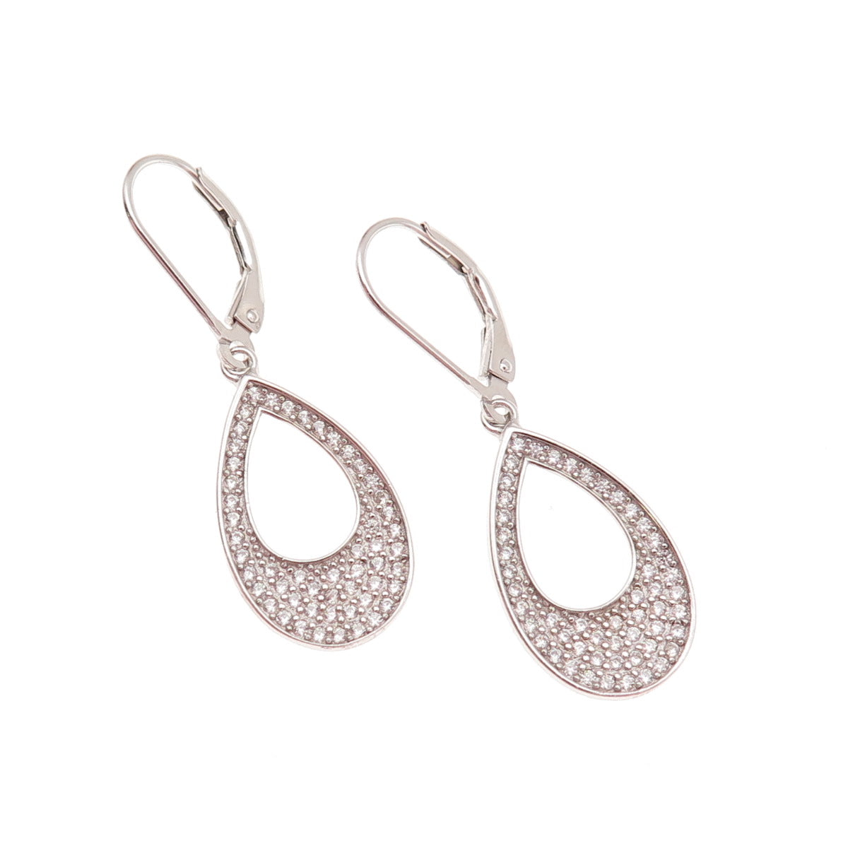 925 Sterling Silver Round-Cut C Z Teardrop Dangle Earrings