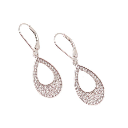 925 Sterling Silver Round-Cut C Z Teardrop Dangle Earrings