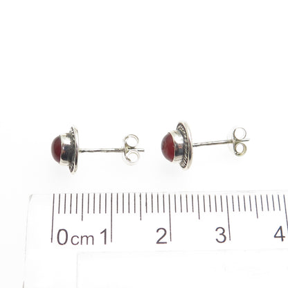 925 Sterling Silver Vintage Real Carnelian Roped Stud Earrings