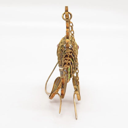 925 Sterling Silver Gold Plated Antique Enamel Chinese Koi Fish Chatelaine Fob