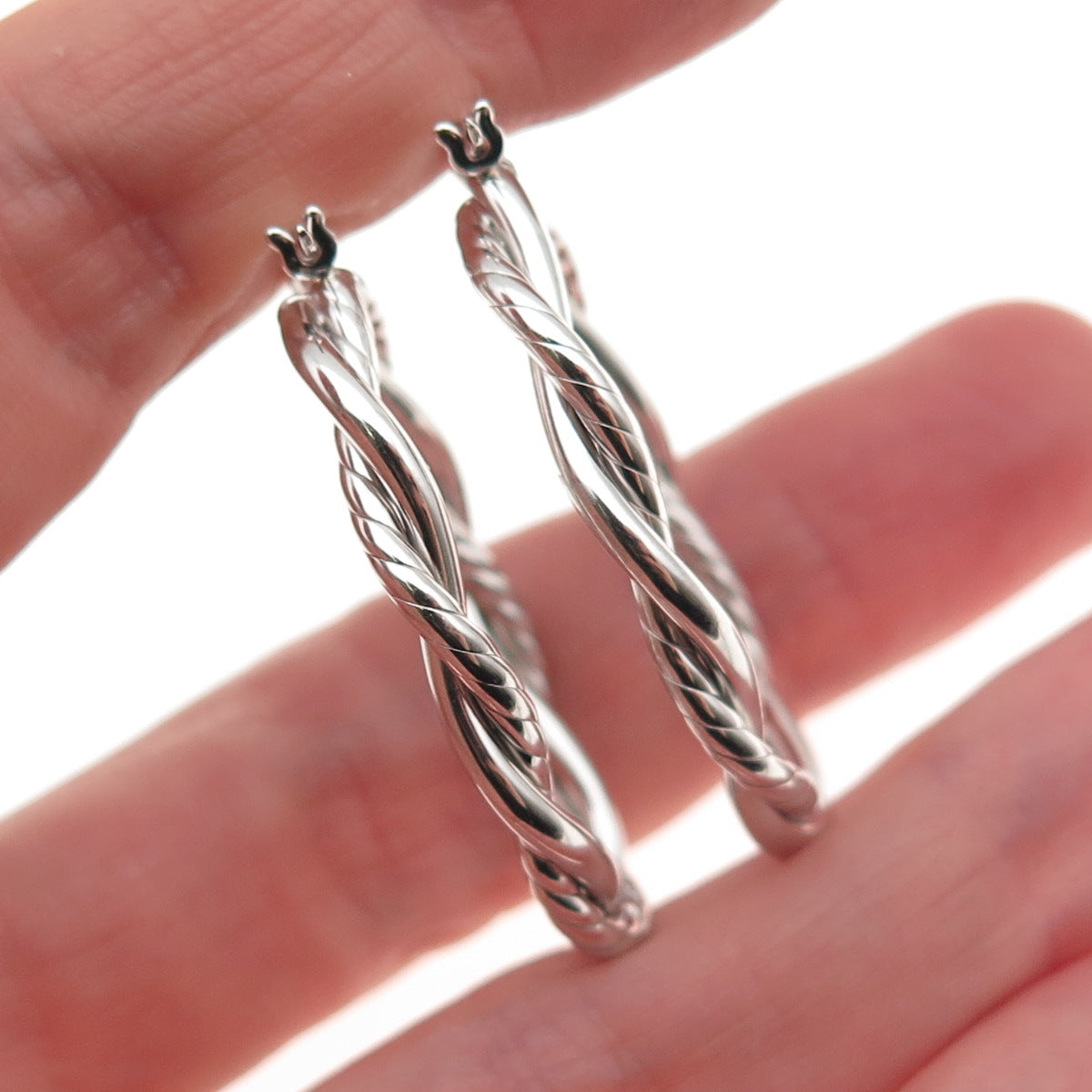 925 Sterling Silver Twisted Hoop Earrings