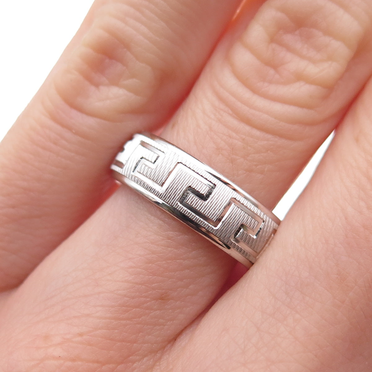 925 Sterling Silver Greek Key Band Ring Size 6.25
