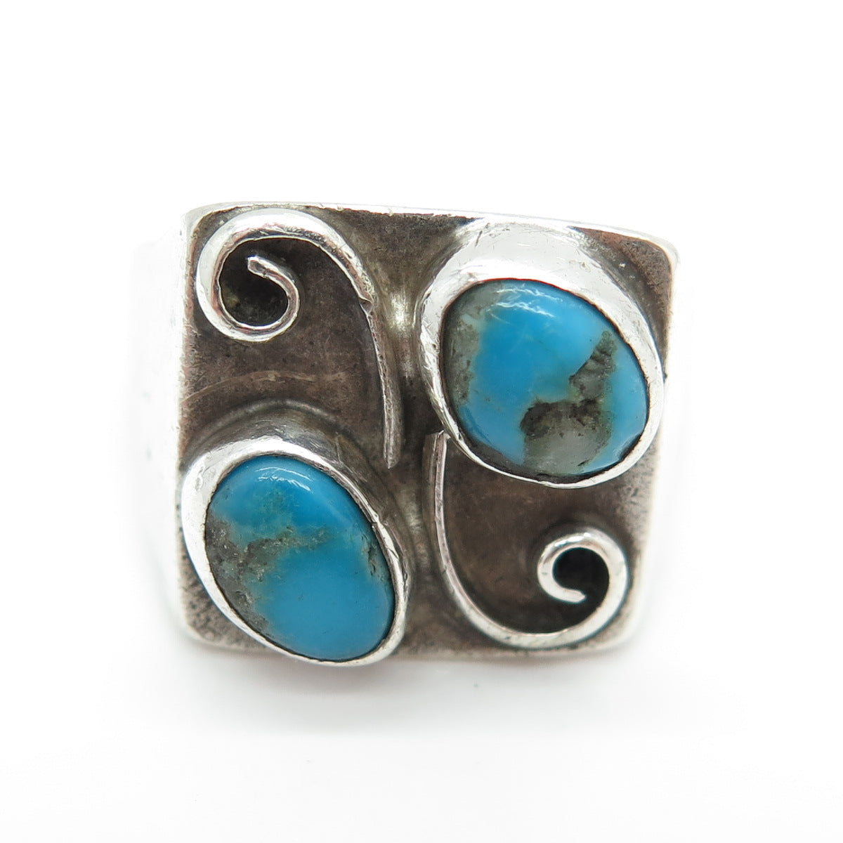 Old Pawn 925 Sterling Silver Vintage Bisbee Turquoise Swirl Ring Size 11.75