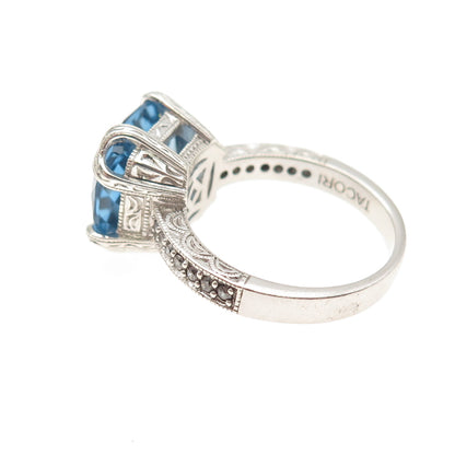 TACORI 925 Sterling Silver Real Swiss Blue Topaz & C Z Ring Size 9