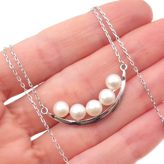 925 Sterling Silver Real Pearl Crescent Cable Chain Necklace 20"
