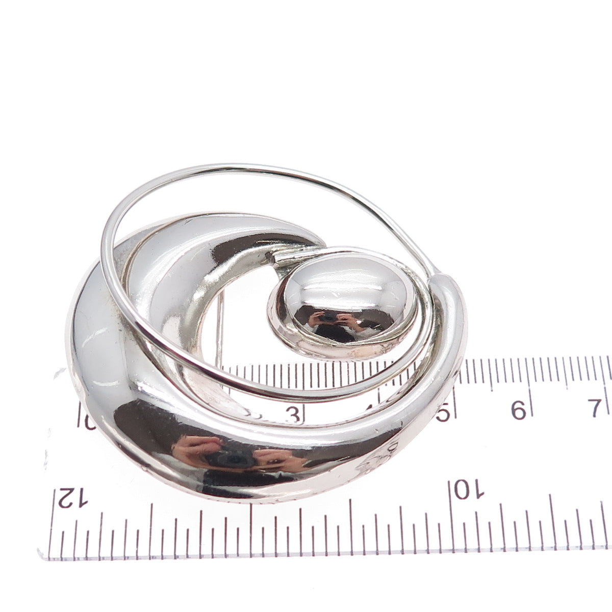 925 Sterling Silver Vintage Mexico Modernist Oxidized Pin Brooch