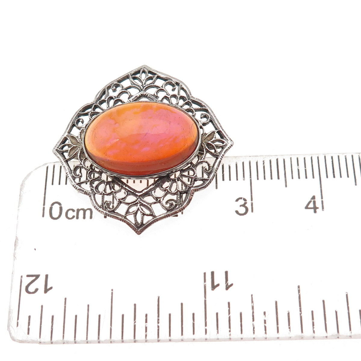 925 Sterling Silver Antique Art Deco Dragon Breath Opal Oxidized Pin Brooch