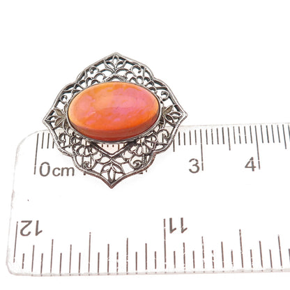 925 Sterling Silver Antique Art Deco Dragon Breath Opal Oxidized Pin Brooch