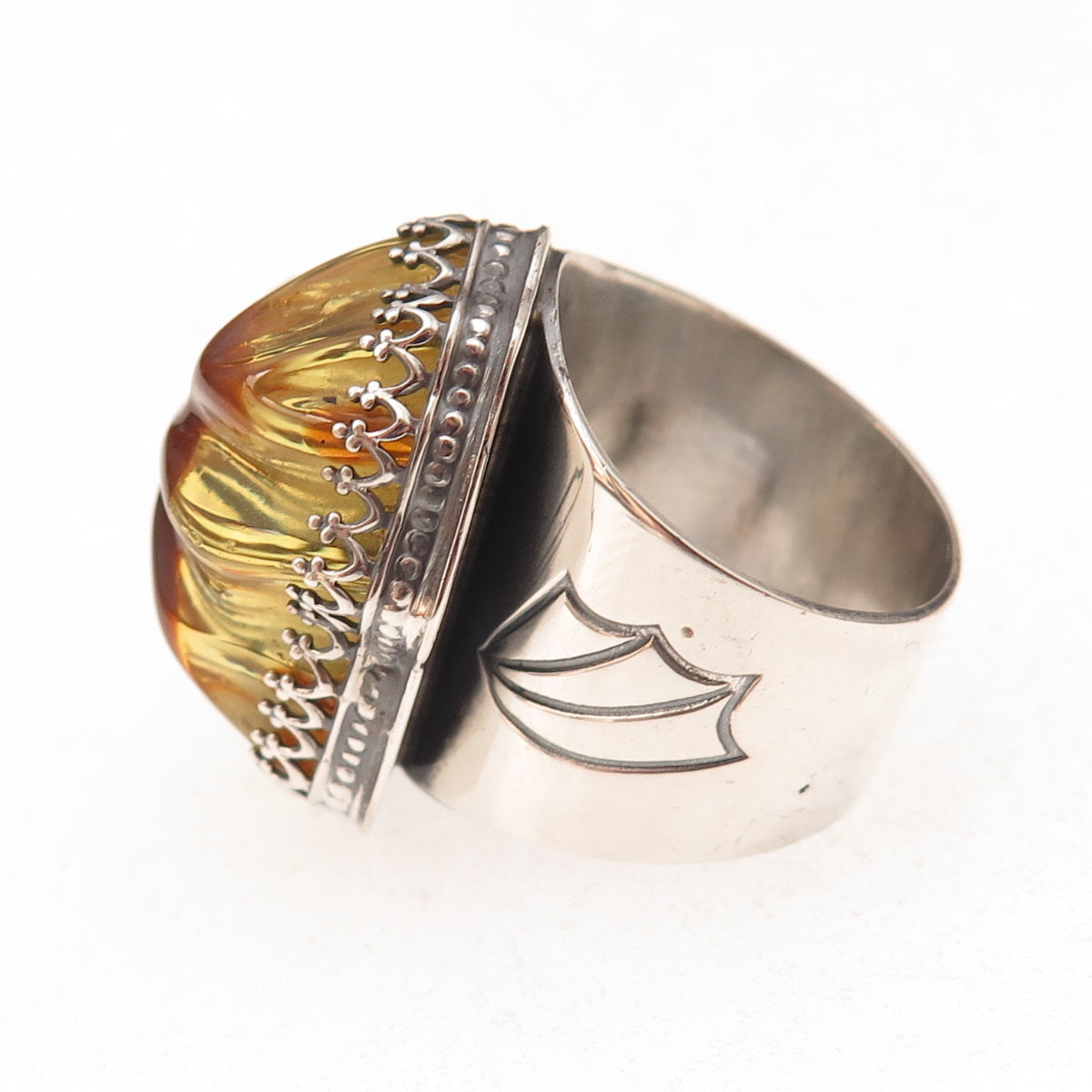 Jay King Desert Rose 925 Sterling Silver Vintage Real Amber Ring Size 7.25