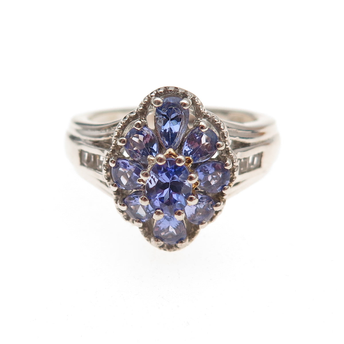 Chuck Clemency 925 Sterling Silver Real Tanzanite & White Topaz Ring Size 8