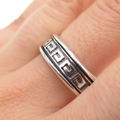 925 Sterling Silver Vintage Greek Key Oxidized Rotating Band Ring Size 12