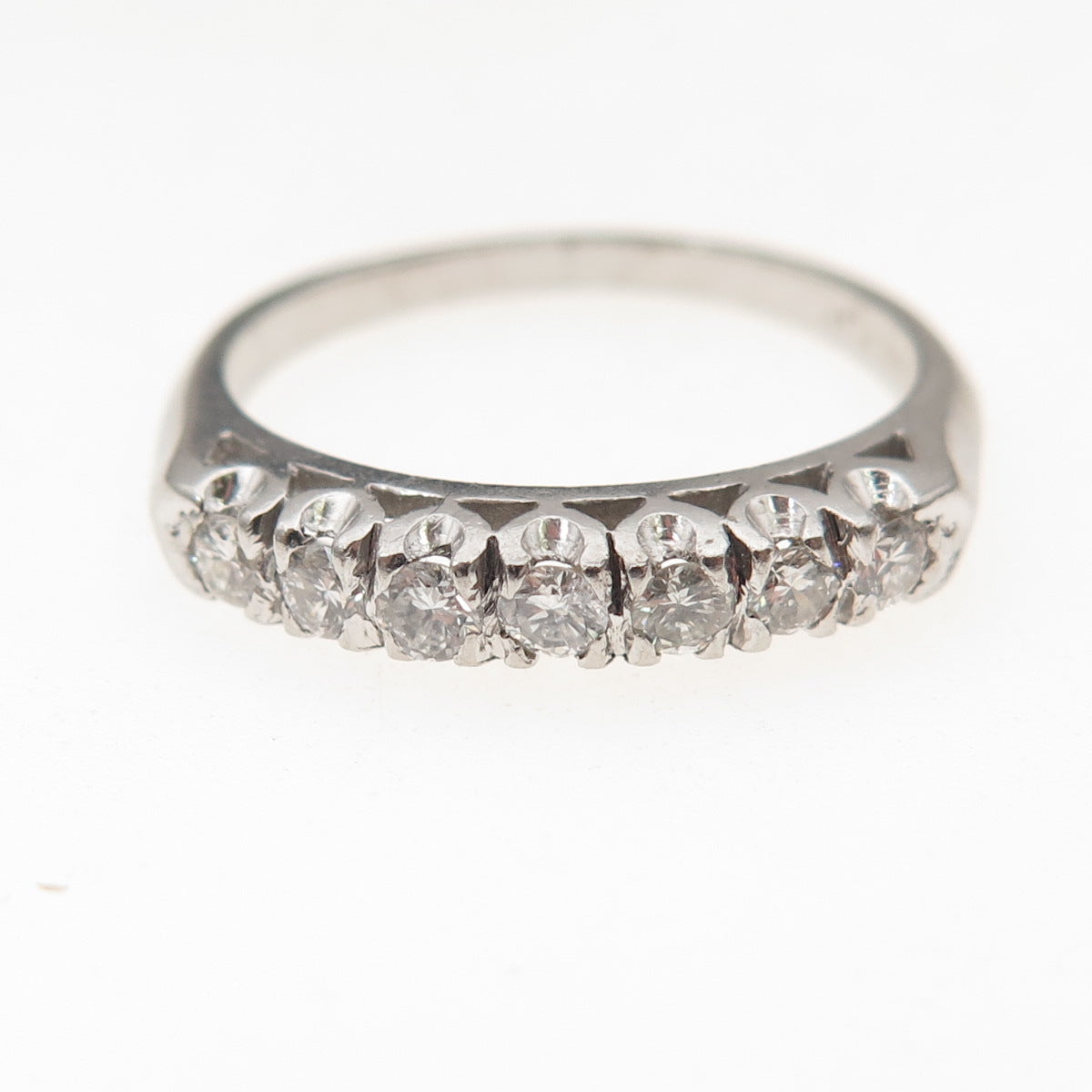 Platinum Antique Art Deco Real Round-Cut Diamond Ring Size 7