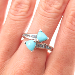 Chuck Clemency 925 Sterling Silver Real Turquoise & Blue Topaz Ring Size 8.25