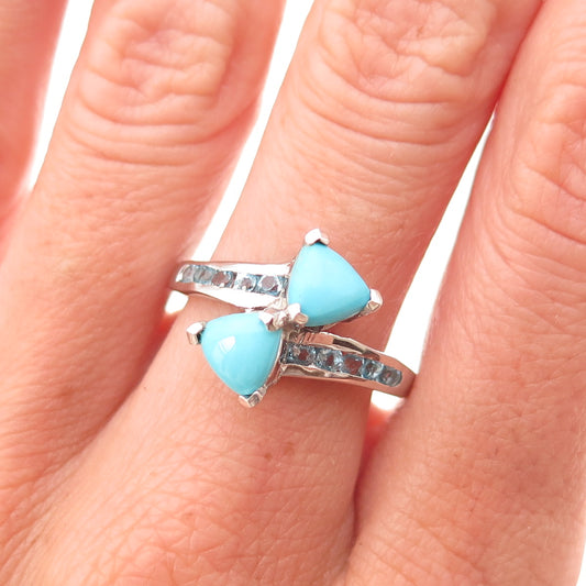 Chuck Clemency 925 Sterling Silver Real Turquoise & Blue Topaz Ring Size 8.25