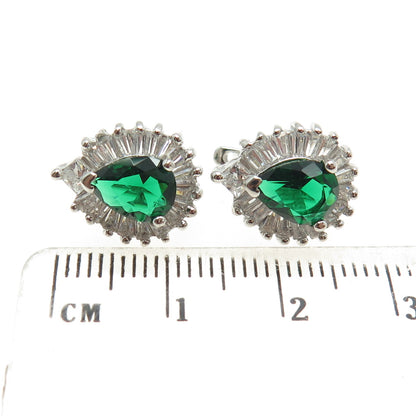 925 Sterling Silver Pear-Cut Nano Emerald & Tapered Baguette-Cut C Z Earrings