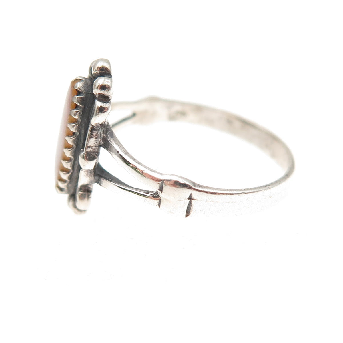 925 Sterling Silver Vintage Real Mother-of-Pearl Oxidized Ring Size 5.5