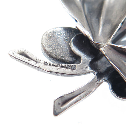 925 Sterling Silver Vintage Real Kingman Turquoise Floral Leaf Oxidized Brooch