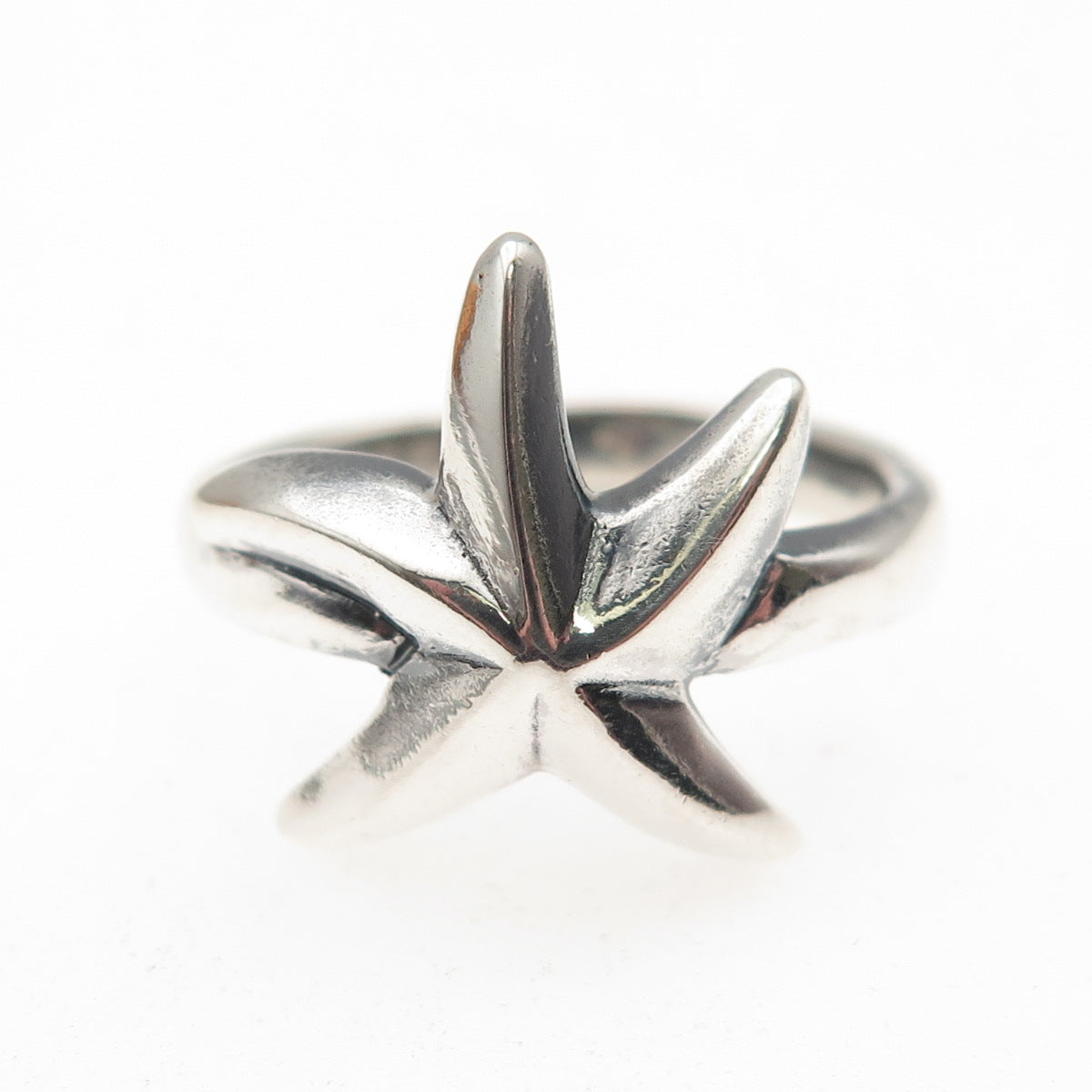 925 Sterling Silver Vintage Modernist Starfish Oxidized Ring Size 7