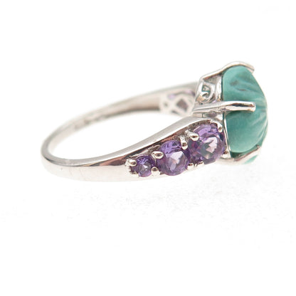Chuck Clemency 925 Sterling Silver Real Turquoise Amethyst Floral Ring Size 8.25