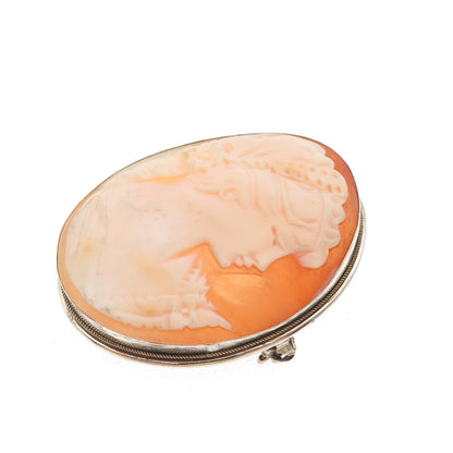 800 Silver 2-Tone Antique Art Deco Real MOP Lady Cameo Pin Brooch / Pendant