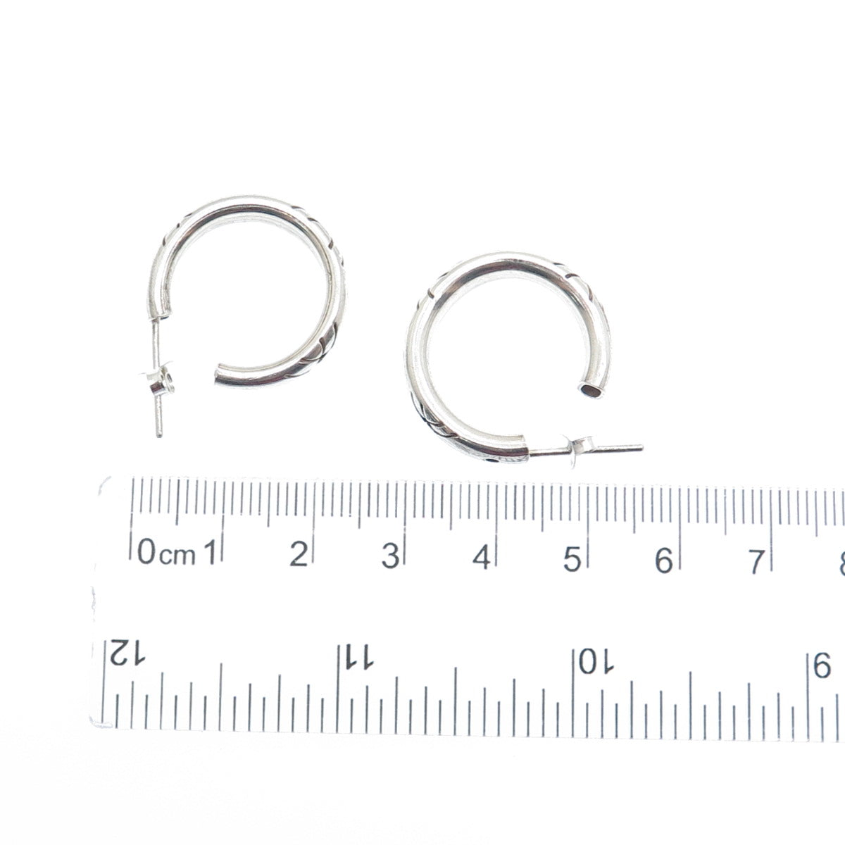 925 Sterling Silver Vintage Modernist Oxidized Hoop Earrings