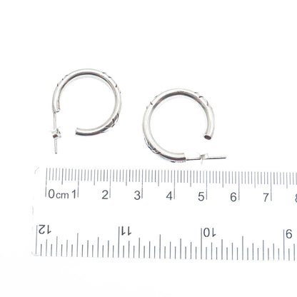 925 Sterling Silver Vintage Modernist Oxidized Hoop Earrings