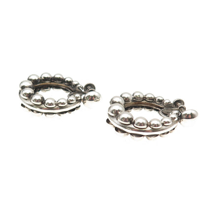 Monet 925 Sterling Silver Vintage Modernist Oxidized Beaded Hoop Earrings