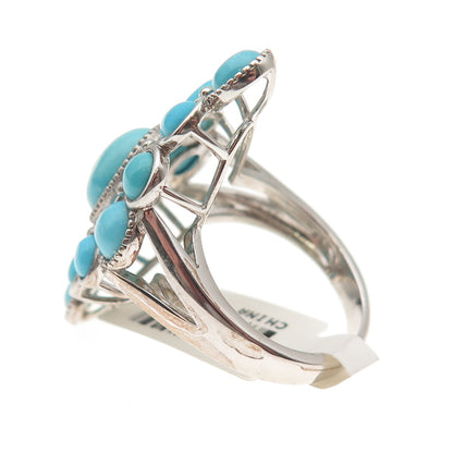 925 Sterling Silver Real Sleeping Beauty Turquoise Floral Ring Size 8