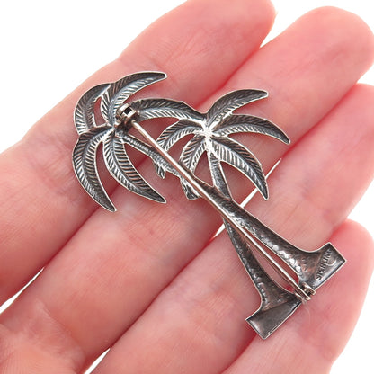 925 Sterling Silver Vintage Palm Tree Oxidized Pin Brooch