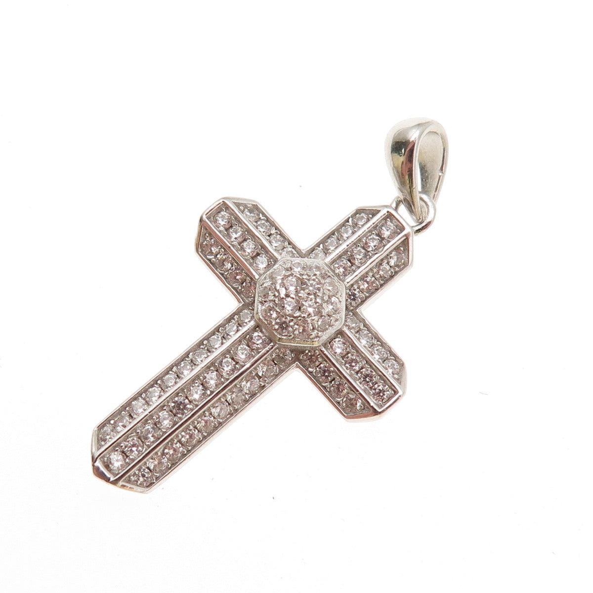 925 Sterling Silver Round-Cut C Z Sparkle Cross Charm Pendant
