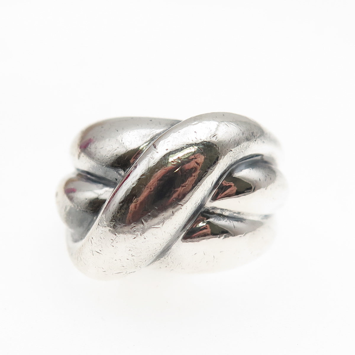 925 Sterling Silver Vintage Modernist Crossed Oxidized Ring Size 6.75