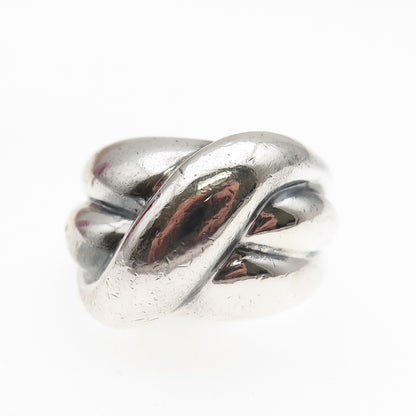 925 Sterling Silver Vintage Modernist Crossed Oxidized Ring Size 6.75