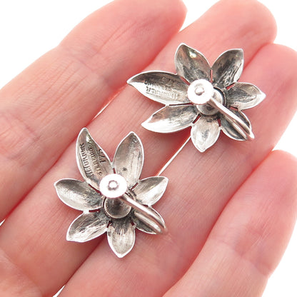 Madeleine Turner Sterling Vintage Real Moonstone Floral Screw Back Earrings #175