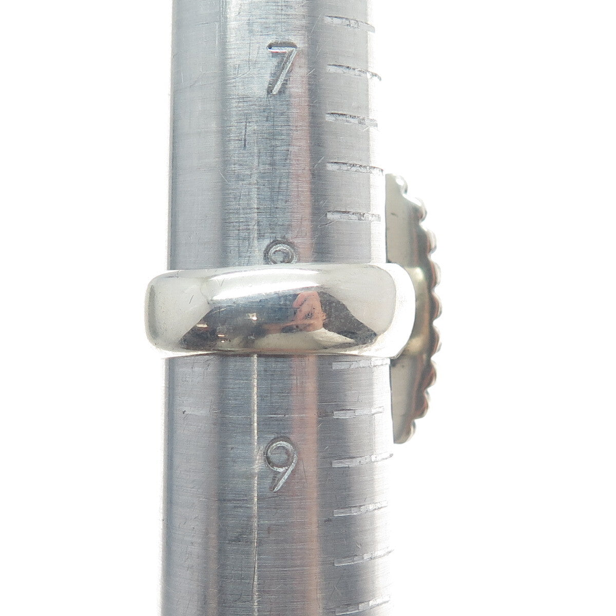 925 Sterling Silver Vintage Real Quartz Beaded Oxidized Ring Size 8.5