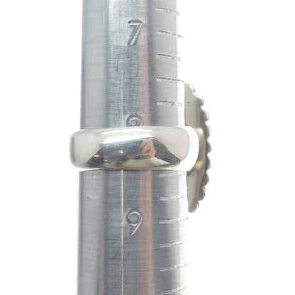 925 Sterling Silver Vintage Real Quartz Beaded Oxidized Ring Size 8.5