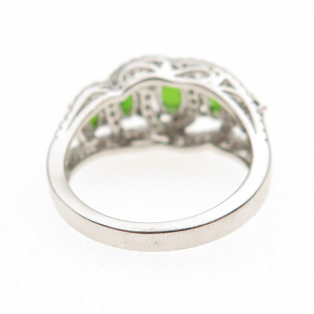 925 Sterling Silver Real Chrome Diopside & White Topaz Ring Size 7