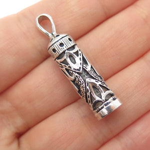 925 Sterling Silver Vintage Mezuzah Scroll Oxidized Charm Pendant