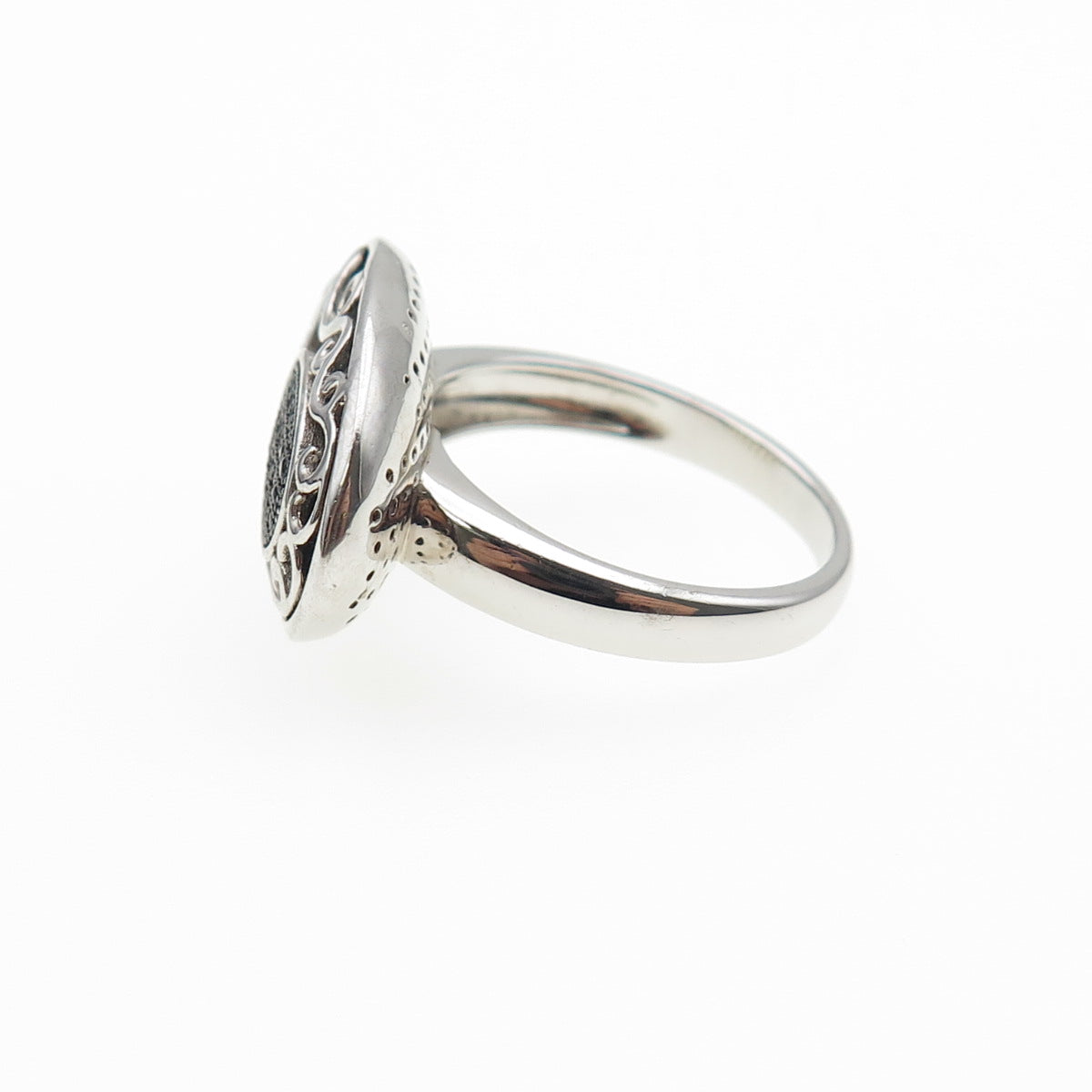 925 Sterling Silver Round-Cut Black C Z Swirl Ring Size 7.5