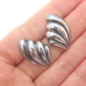 925 Sterling Silver Vintage Modernist Angel Wings Oxidized Earrings