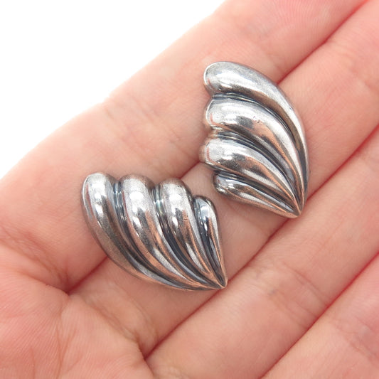 925 Sterling Silver Vintage Modernist Angel Wings Oxidized Earrings