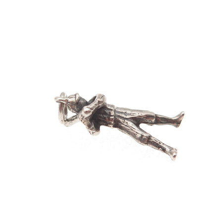 925 Sterling Silver Vintage Baseball Player Oxidized 3D Mini Charm Pendant