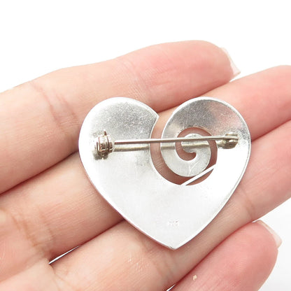 925 Sterling Silver Vintage Heart Swirl Pin Brooch