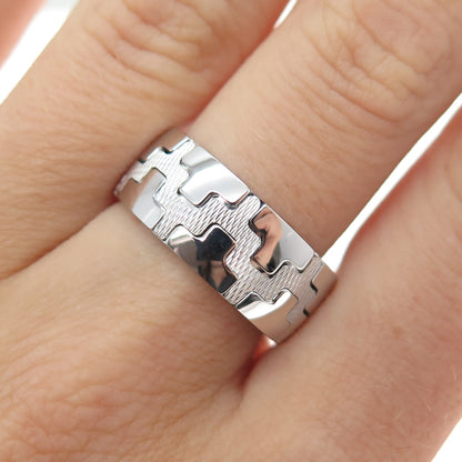 NEOS 925 Sterling Silver Textured Puzzle Band Ring Size 7.75