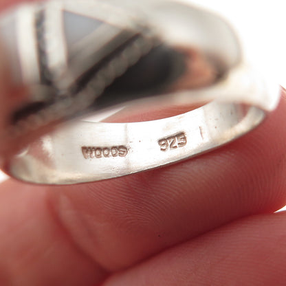 Phyllis Woods 925 Sterling Silver Vintage Real MOP Oxidized Ring Size 7.25