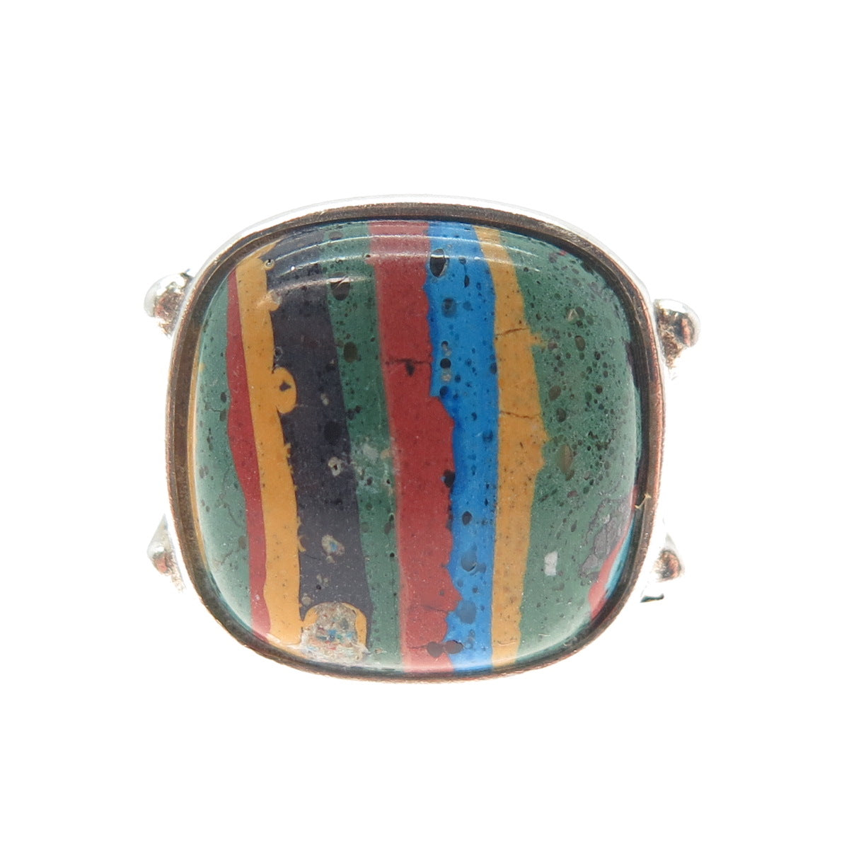 JAY KING DESERT ROSE 925 Sterling Silver Vintage Rainbow Calsilica Ring Size 7.5