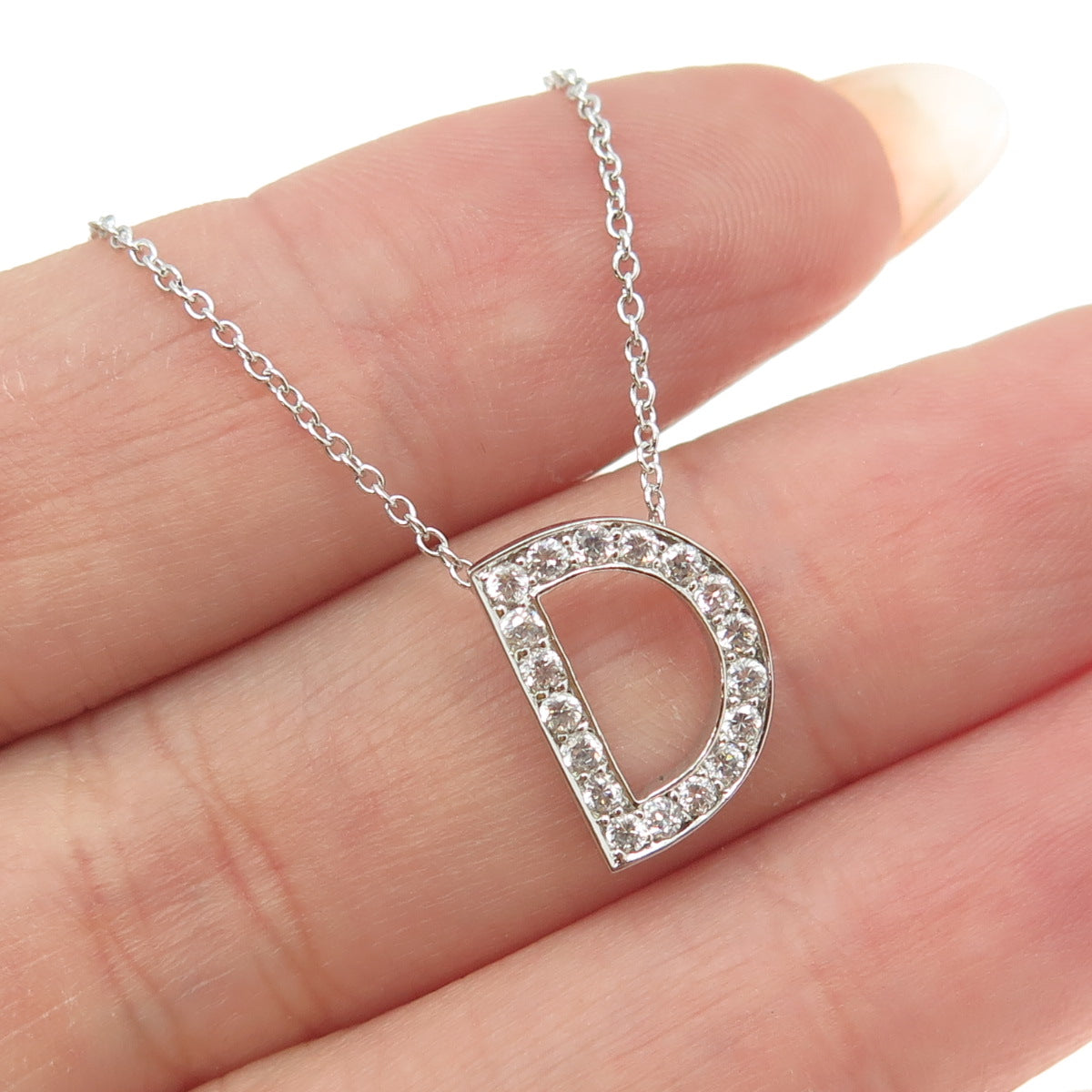 925 Sterling Silver C Z Letter "D" Initial Rolo Chain Necklace 18-20"